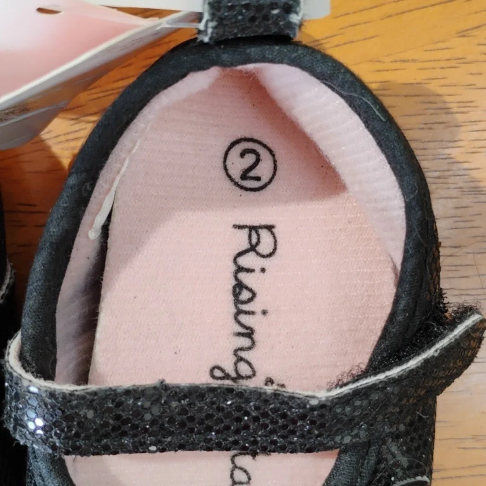 Sparkly Black Baby Shoes With Rose Detail